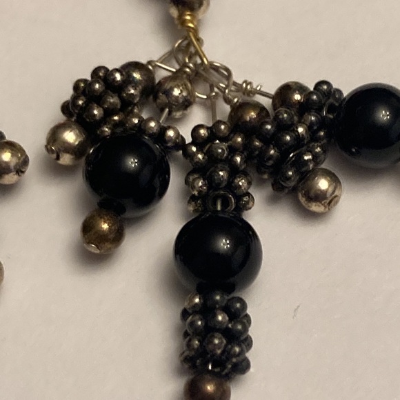 Large Carved Design Flower Floral Drop Bauble Earrings - Picture 2 of 16